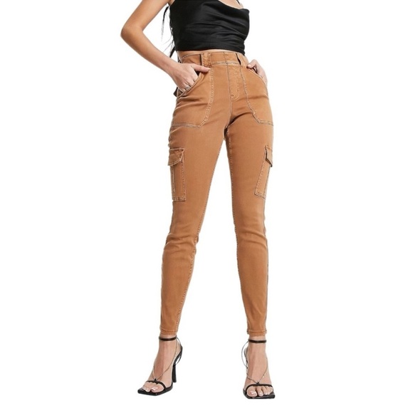 SPANX Stretch Twill Ankle Cargo Pant Medium Honey Glow Utility Pants Brown Tan - Picture 3 of 7